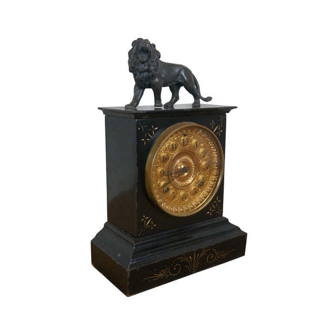 Victorian Antique Victorian Eastlake Ansonia Cast Iron Bronze Lion Mantel Clock For Sale - Image 3 of 12