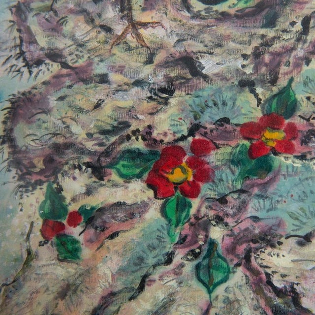 Xue Hua, Pine and Cranes Landscape, Oil on Canvas For Sale - Image 6 of 7