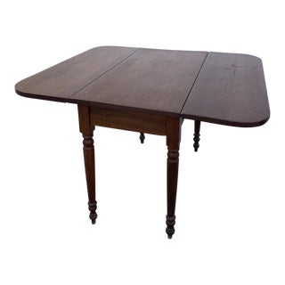 1950s Antique Solid Oak Drop Leaf Dining Table For Sale