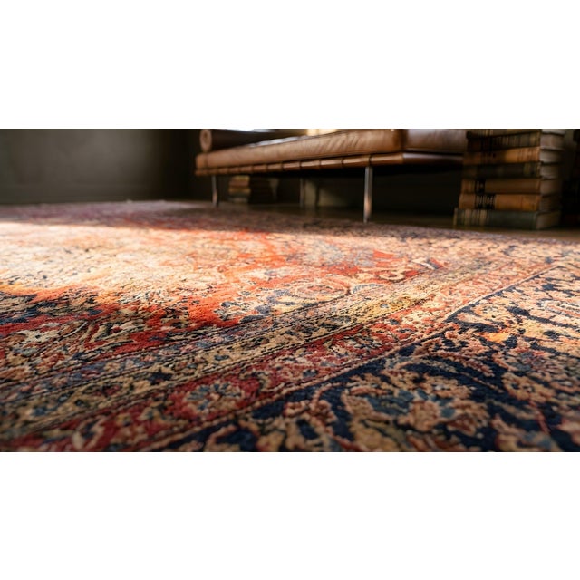 1920s Red Floral Antique Persian Sarouk Carpet 13' 8" X 14' Knotted Wool Rug For Sale - Image 13 of 14