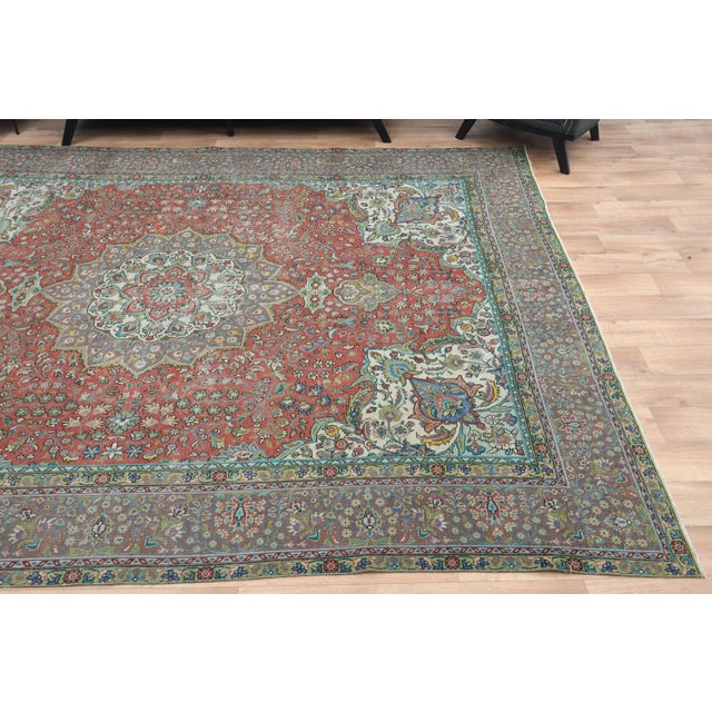 1970s Vintage Persian Handmade Wool Red Oversized Area Rug For Sale - Image 9 of 12