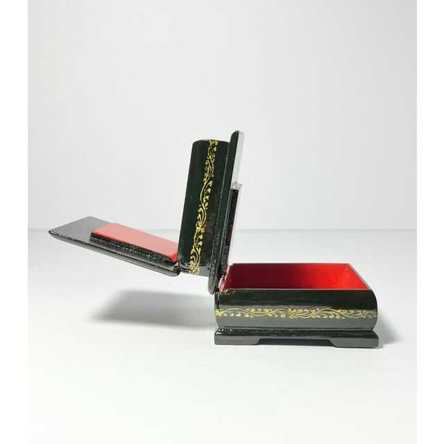 Wood 1980s Russian Handpainted Wooden Lacquer Two-Tier Double Palekh Trinket Box, Firebird For Sale - Image 7 of 9