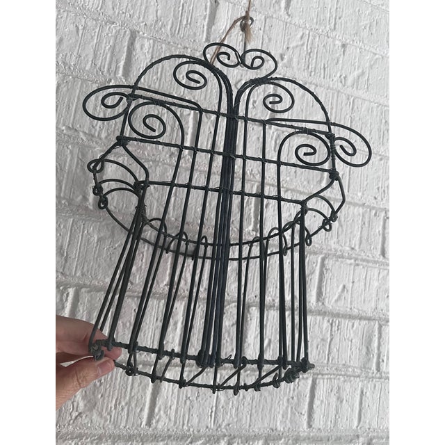 Metal Vintage French Wrought Iron Wall-Mounted Scrollwork Plant Garden Basket 13” Tall X 11” Wide For Sale - Image 7 of 7