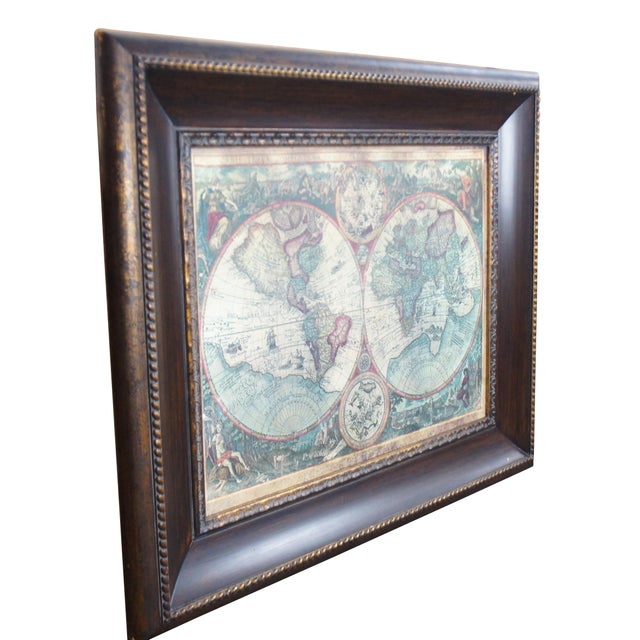 Traditional Johannes Baptista Vrients Old World Map Double Hemisphere Canvas Print Framed For Sale - Image 3 of 12