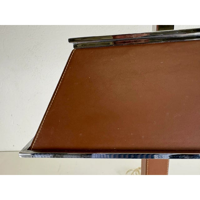Metal Vintage Ralph Lauren Leather and Nickel Bankers Style Desk Lamp For Sale - Image 7 of 12