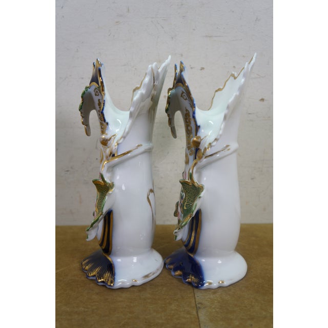 Pair Antique Old Paris Hand Painted Cobalt Blue Gilt Gold Floral Porcelain Vases For Sale - Image 10 of 18