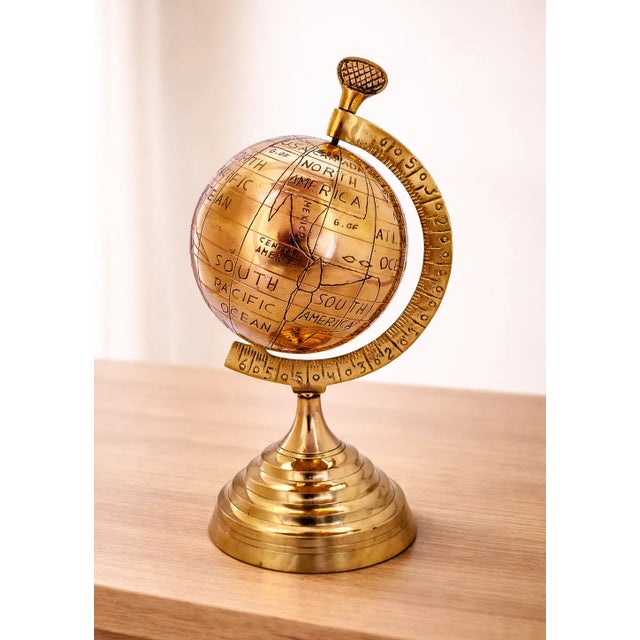 Indian Vintage Style Solid Brass World Map Globe For Sale - Image 3 of 9