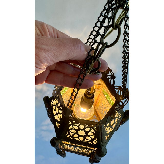 Mid 20th Century Moroccan Pierced Brass Hanging Lantern For Sale - Image 9 of 10