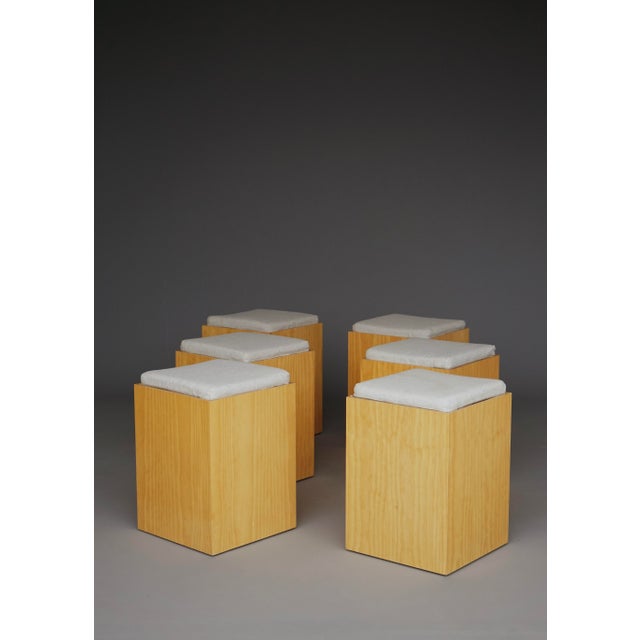 Vintage Plywood Stools with Grey Cushions, 1990s, Set of 6 For Sale - Image 6 of 14