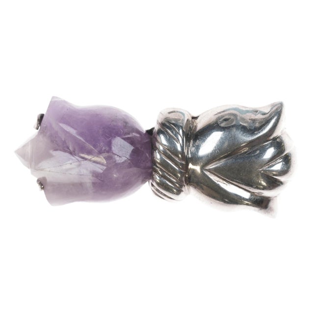 William Spratling sterling tulip pin with amethyst For Sale