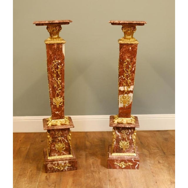 Louis XVI Revival French Pedestal Stands Marble, Set of 2 For Sale - Image 4 of 11