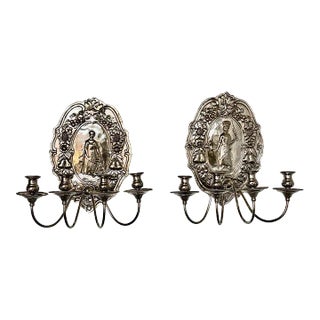 Pair of 19th C. English Silvered Sconces For Sale
