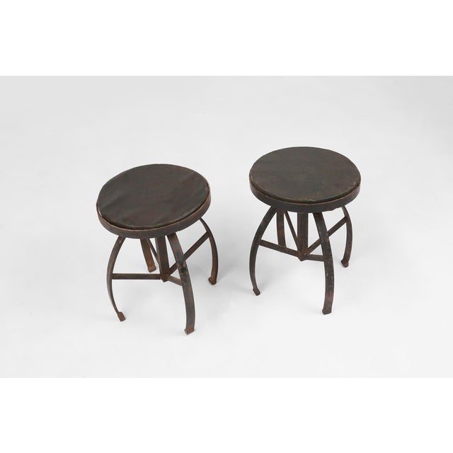 Industrial Black Metal Stool with Frame, France, 1920s For Sale - Image 13 of 15