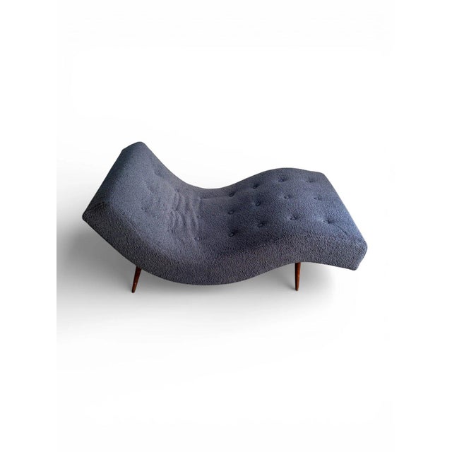 Attributed to Adrian Pearsall Wave Chaise Lounge Chair – Mid Century Modern Blue Bouclé For Sale - Image 13 of 16