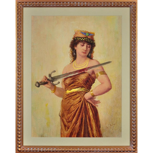 Charles Bellay, Salome with Bloodied Sword, 1860s, Watercolor on Paper, Framed For Sale