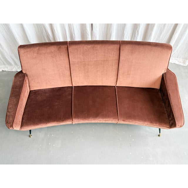 Metal Mid-Century Modern Velvet Three-Seater Sofa by Marco Zanuso for Arflex, Italy, 1950s For Sale - Image 7 of 18