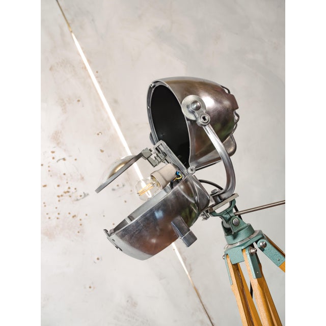 Electric Patt 123 Theater Spotlight Floor Lamp on Wooden Berlebach Tripod from Strand, 1950s For Sale - Image 18 of 18