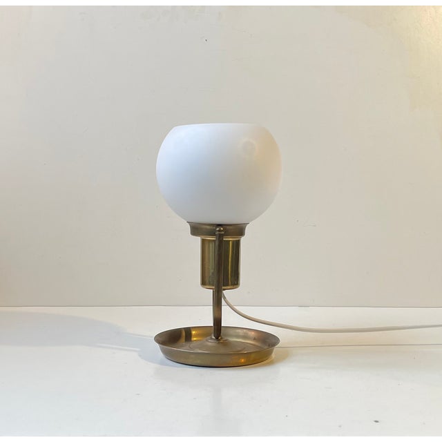 Vintage Scandinavian Brass Wall Lamp with Opaline Sphere, 1970s For Sale - Image 11 of 13