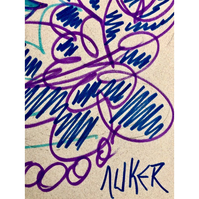 Abstract Original Ink Drawing on Cotton Paper by CL Auker, Woman in Purple and Blue For Sale - Image 3 of 3