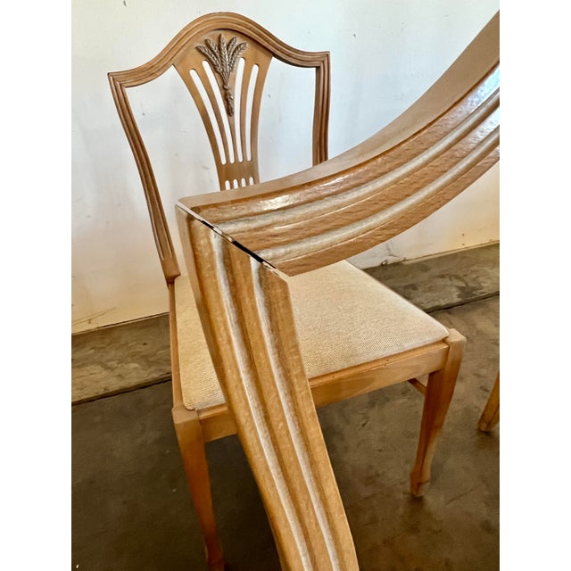 Vintage Sheraton Style Hand Carved Shield Back Dining Chairs Newly Upholstered - Set of 10 For Sale - Image 9 of 11