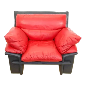 1980s Red and Black Leather Down-Filled Lounge Chair | Made in Italy