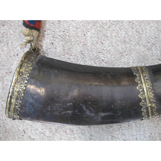 Antique 19th Century Tibetan Copper Chhaang Drinking Yak Horn With Strap For Sale - Image 10 of 12