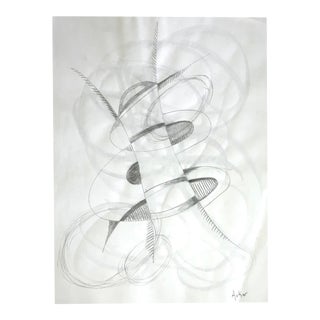 Abstract Drawing in Graphite and Watercolor "Inter Dimensional Vortex" by CL Auker For Sale