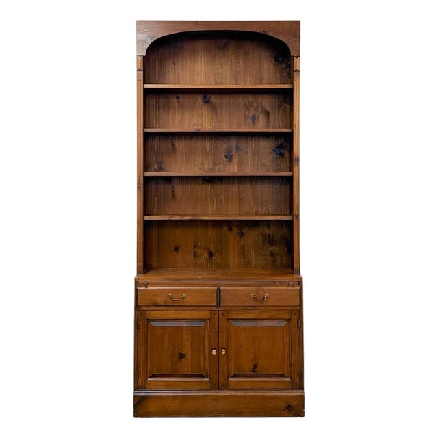 Handmade Pine Walnut Tone Bookcase Desk Drawers Cabinet Antique Style For Sale