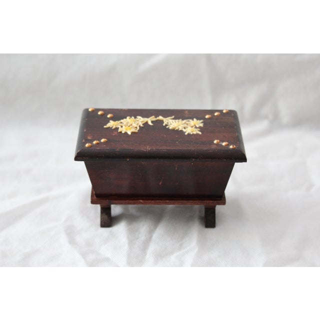 Wood Edelweiss Decor Wood Jewelry Box, 1970s For Sale - Image 7 of 17