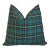 Green Woven English Plaid Tartan Feather/Down Pillow 20” Square For Sale