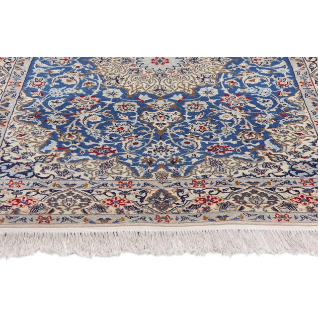 Vintage Blue Persian Wool & Silk Nain Rug, 03'11 X 06'03 For Sale - Image 4 of 9