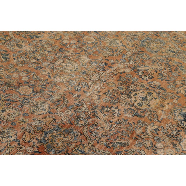 Antique Kerman Lavar Orange-Brown and Blue Wool Persian Floral Rug For Sale In New York - Image 6 of 9