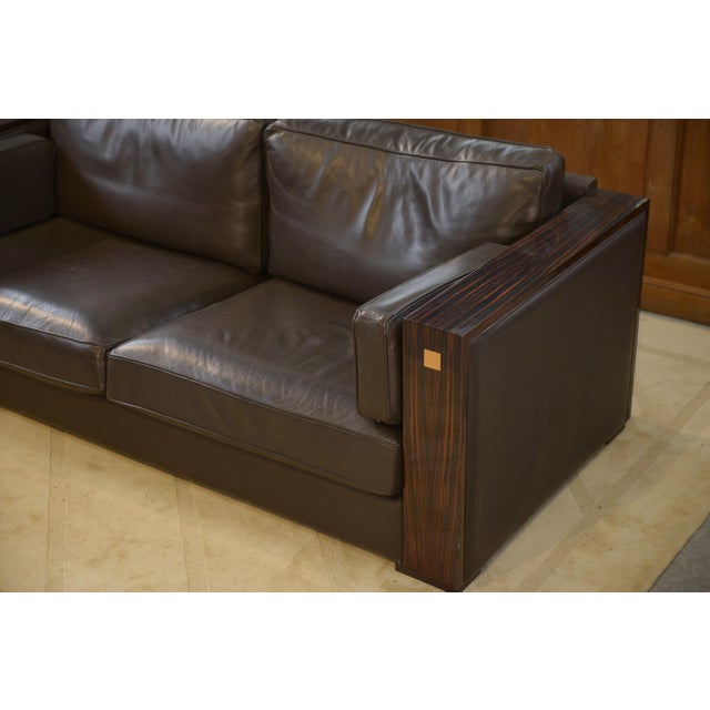 Contemporary Minimalist Sofa in Leather and Macassar Ebony, 1980s For Sale - Image 3 of 15