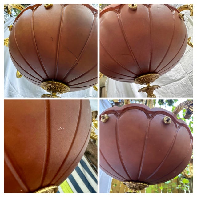 Large 1980s 12-Light Empire Style Chandelier With Alabaster Bowl For Sale - Image 11 of 12