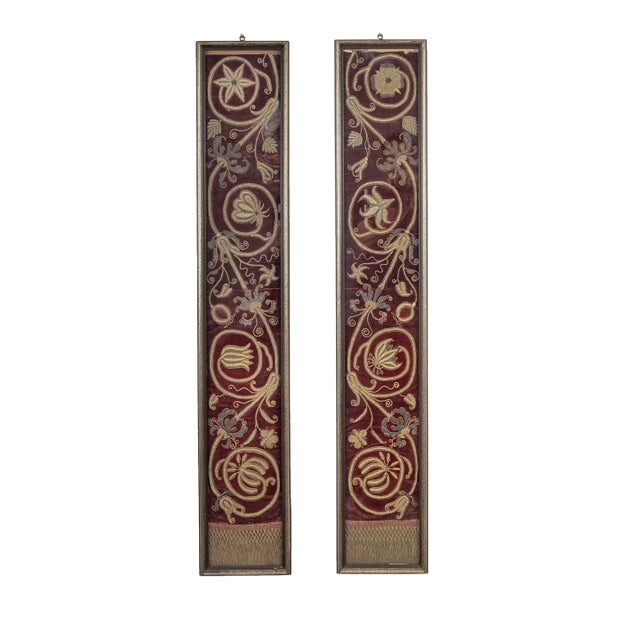 17th Century Italian Baroque Embroidery Panels - Set of 2 For Sale