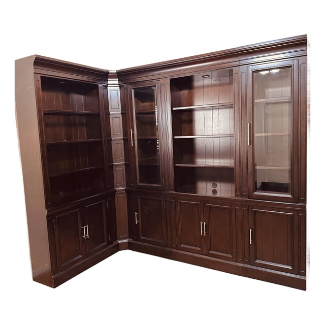 Executive Solid Wood Corner Library Wall Unit (4 Separate Sections) For Sale