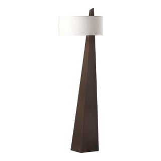 Obelisk Floor Lamp - 63", Dark Walnut Wood, White Cotton-Linen Shade For Sale