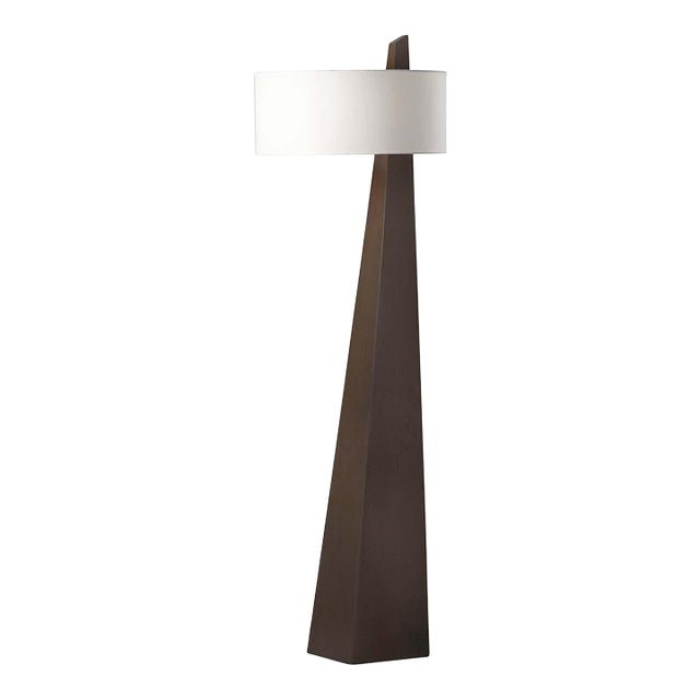 Obelisk Floor Lamp - 63", Dark Walnut Wood, White Cotton-Linen Shade For Sale