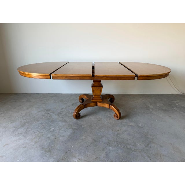 1960s Vintage Biedermeier Neoclassical-Style Cherry Wood Expandable Pedestal Dining Table For Sale - Image 5 of 18