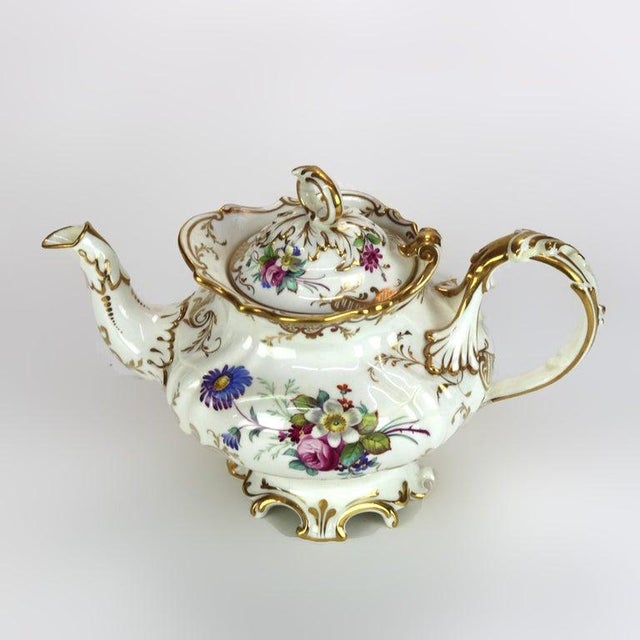 Antique Hand Painted and Gilt Porcelain Teapot, Circa 1890 For Sale - Image 4 of 11