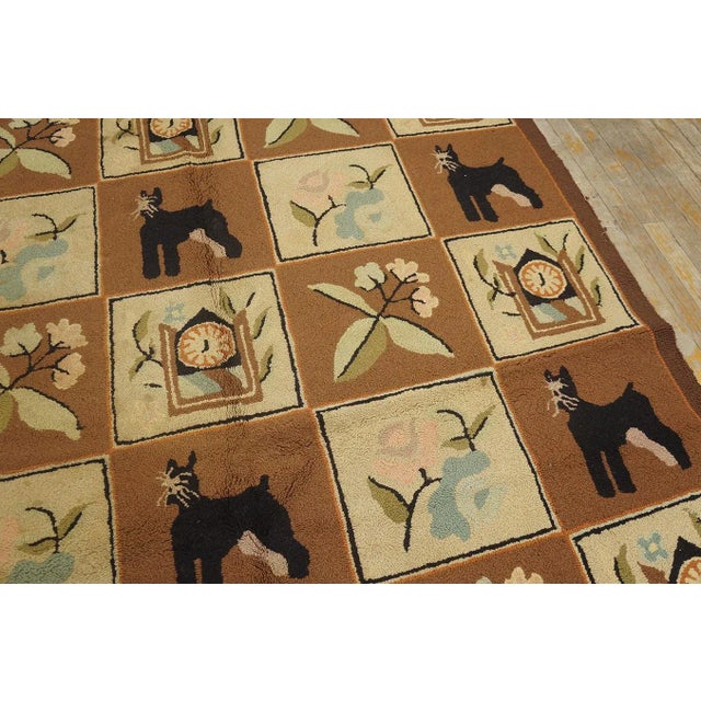 Textile 1970s Brown Vintage Animal Design Folk Art American Hooked Carpet Wool Rug For Sale - Image 7 of 12