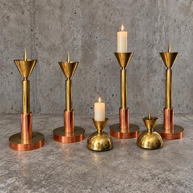Large Postmodern Candleholders in Copper and Brass, 1970s, Set of 4 For Sale - Image 6 of 11