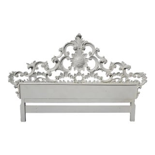 Vintage French Louis XVI Style Rococo White King Headboard Scrolls & Flourishes For Sale