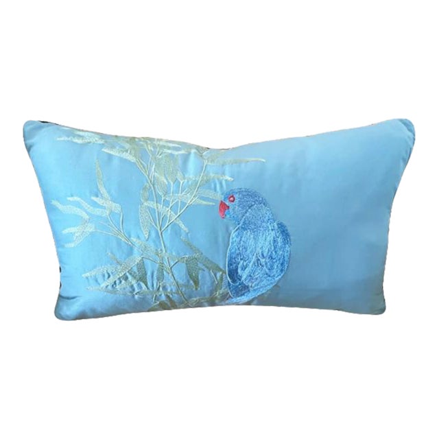 Blue Parrot Peau De Soie Decorative Pillow For Sale