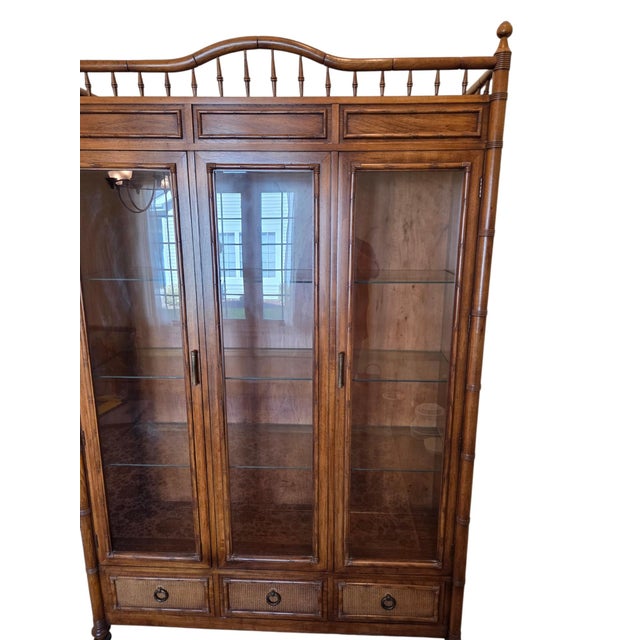 Vintage Thomasville Faux Bamboo and Cane Glass Display Cabinet China Hutch For Sale - Image 16 of 17