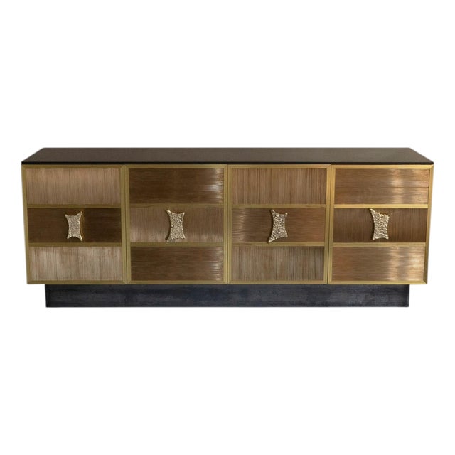 Wires Brass Credenza with Fumé Glass Top from Flair Firenze For Sale