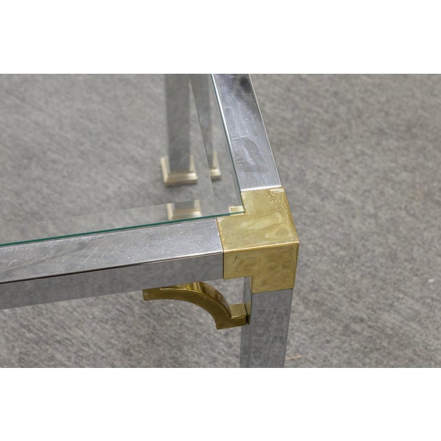 Vintage Art Deco Style Maison Jansen Chrome Brass Glass Square Coffee Side Table For Sale In Detroit - Image 6 of 7