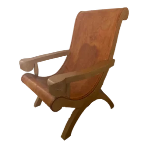 1940s Clara Porset Butaque Leather and Wood Chair