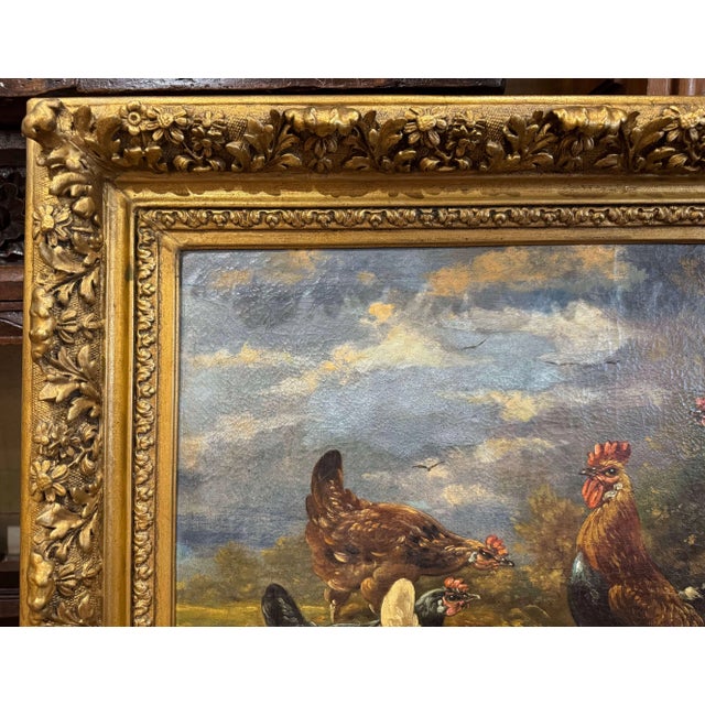 19th Century Belgian Oil on Canvas Chicken Painting Signed H. Schouten For Sale In Dallas - Image 6 of 10