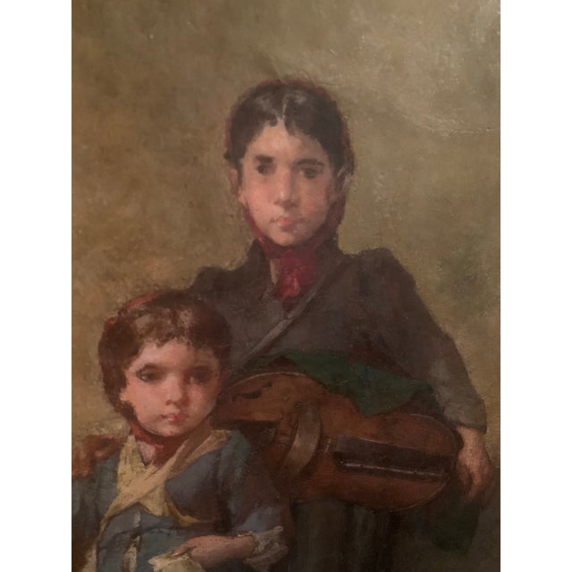 French Late 19th Century François Reynaud, Street Musicians, Mother and Child, Original Oil on Canvas. Antique., Framed For Sale - Image 3 of 5